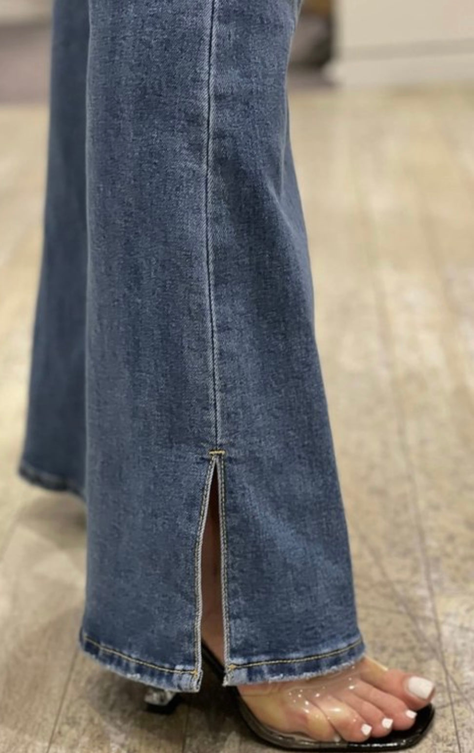 Side Slit Flare Jeans - Dark Blue